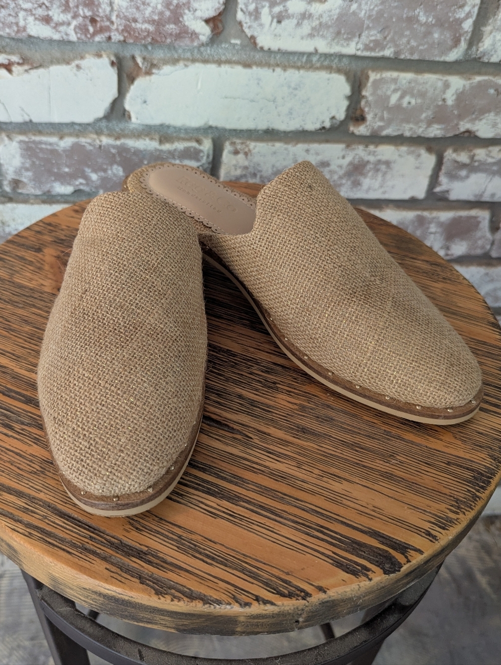 Rag & Co Lia Camel Handcrafted Canvas Mules
